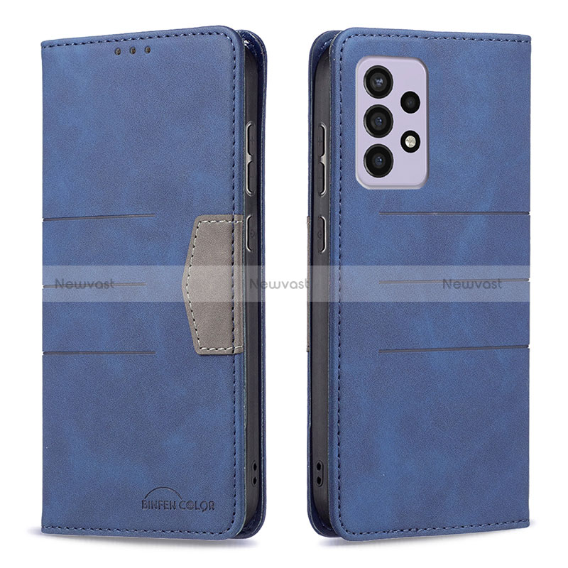 Leather Case Stands Flip Cover Holder B01F for Samsung Galaxy A33 5G Blue