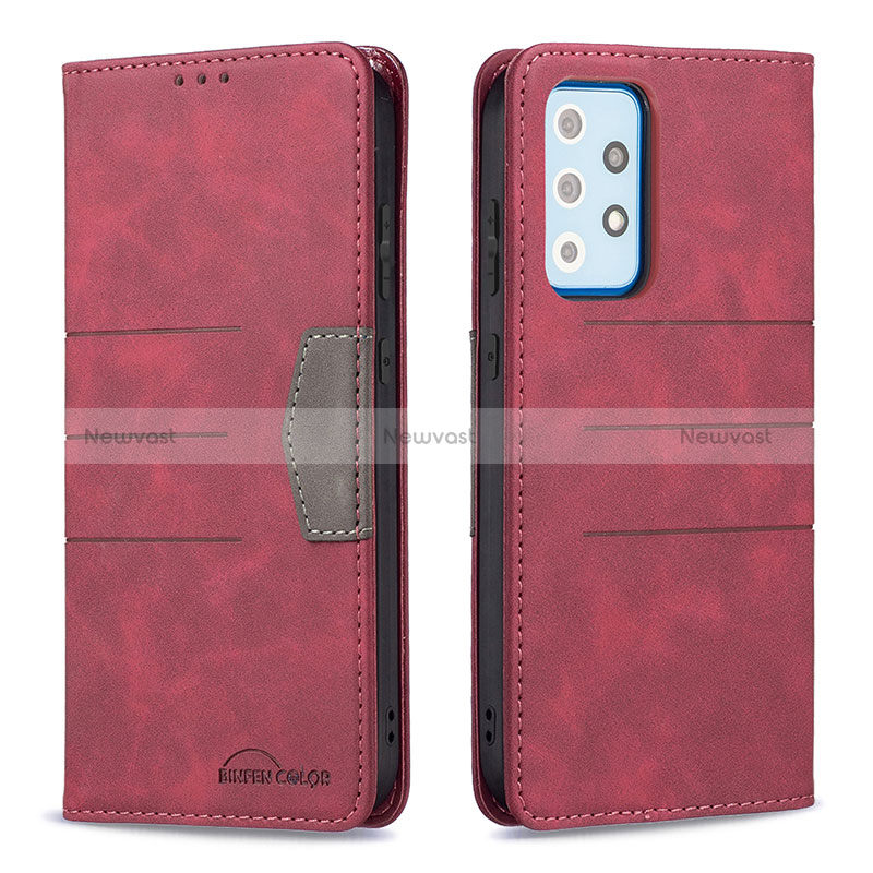 Leather Case Stands Flip Cover Holder B01F for Samsung Galaxy A52 5G Red