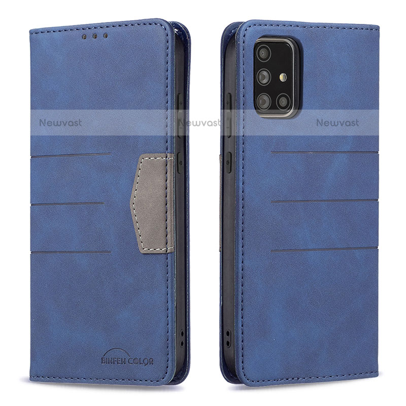 Leather Case Stands Flip Cover Holder B01F for Samsung Galaxy A71 4G A715 Blue