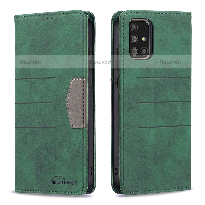 Leather Case Stands Flip Cover Holder B01F for Samsung Galaxy A71 4G A715 Green