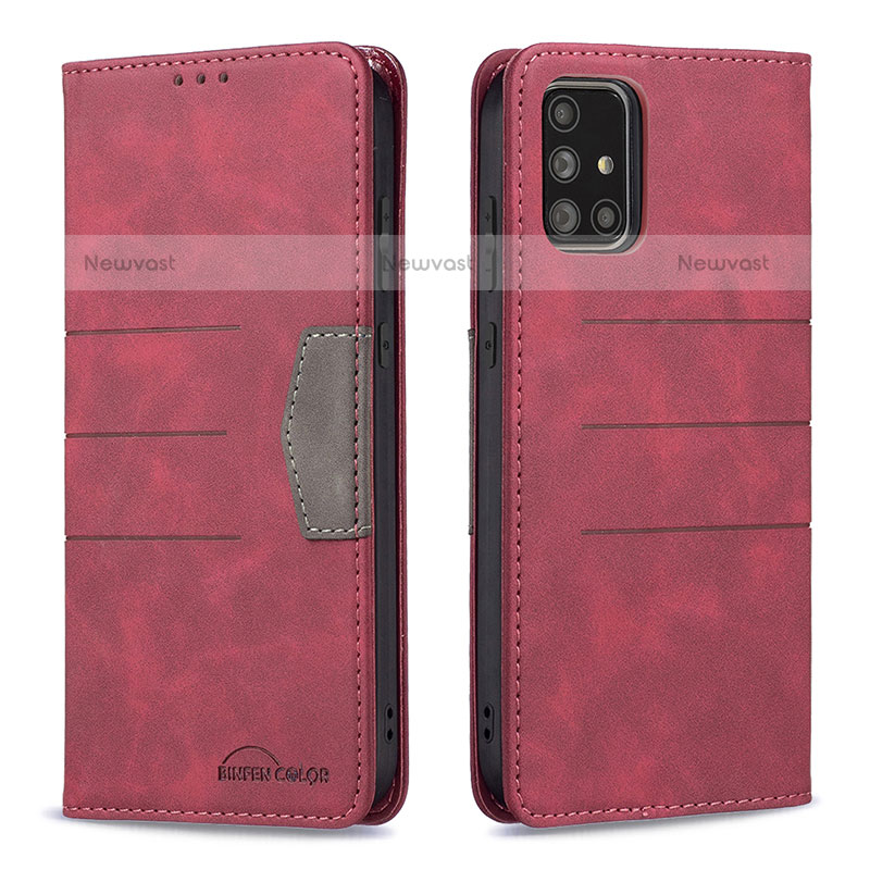 Leather Case Stands Flip Cover Holder B01F for Samsung Galaxy A71 4G A715 Red