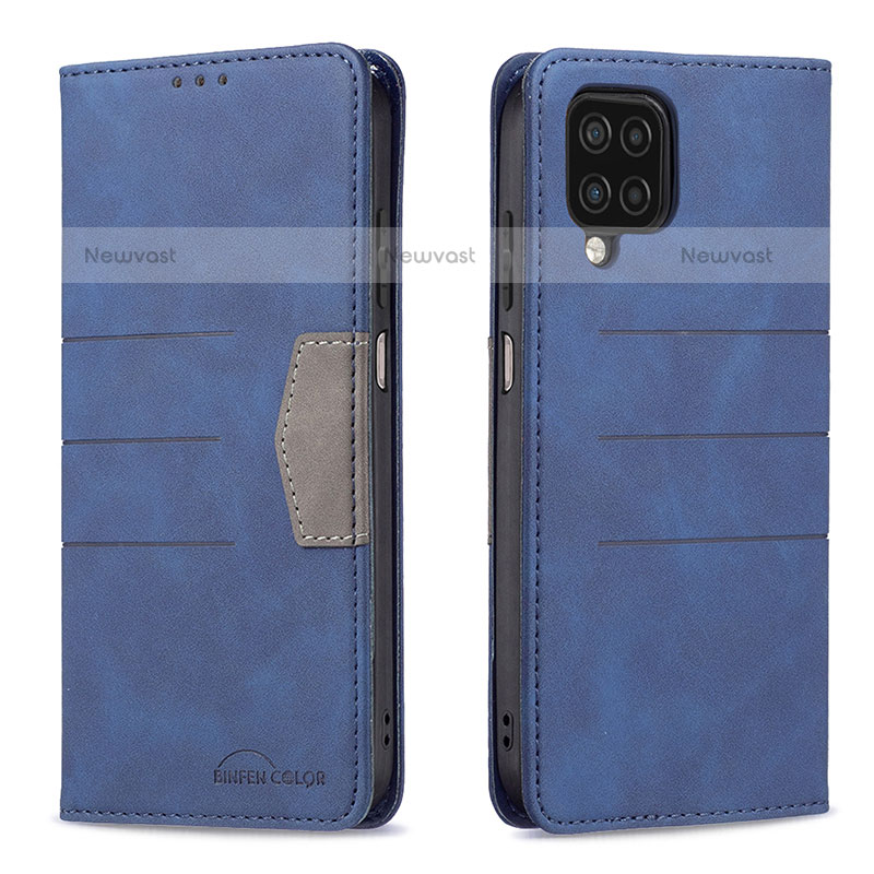 Leather Case Stands Flip Cover Holder B01F for Samsung Galaxy F12 Blue