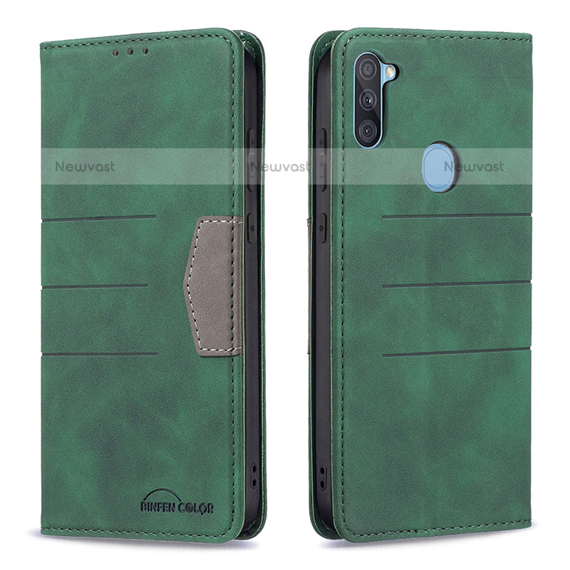 Leather Case Stands Flip Cover Holder B01F for Samsung Galaxy M11 Green