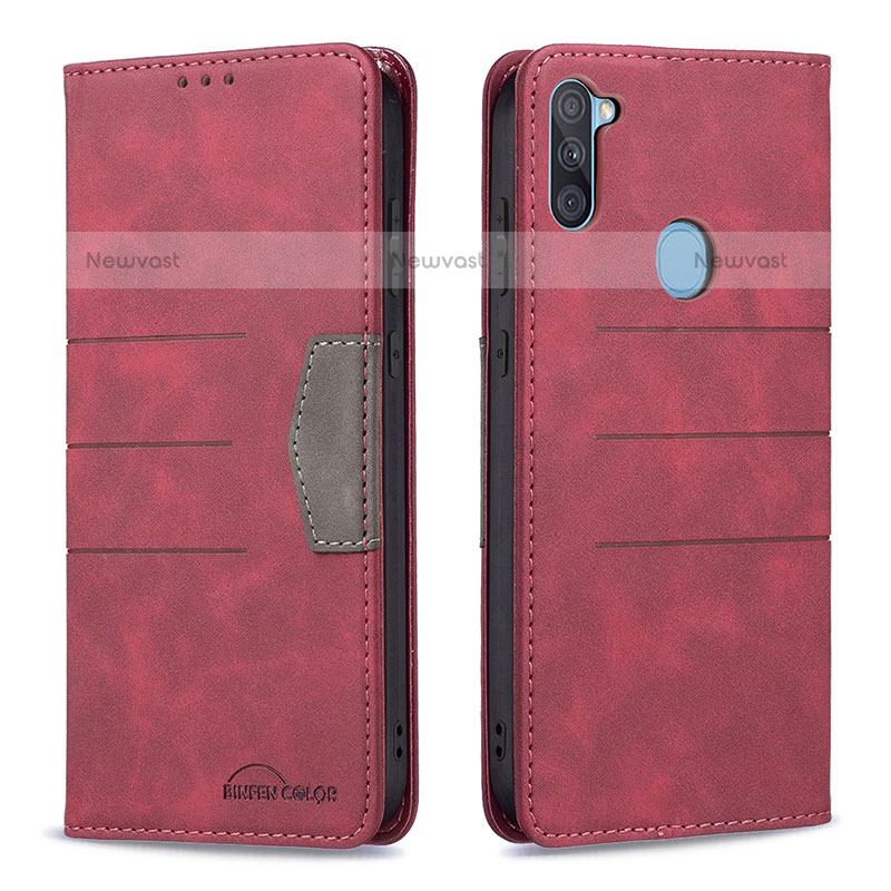 Leather Case Stands Flip Cover Holder B01F for Samsung Galaxy M11 Red