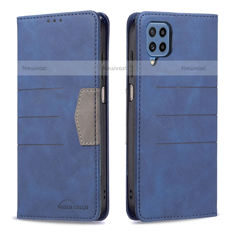 Leather Case Stands Flip Cover Holder B01F for Samsung Galaxy M32 4G Blue