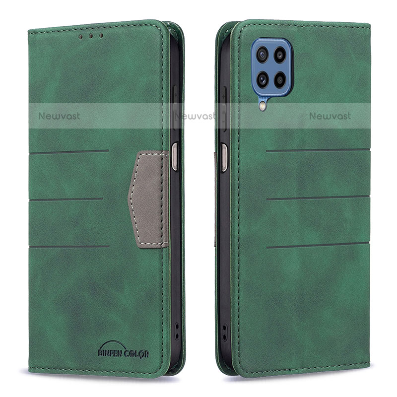 Leather Case Stands Flip Cover Holder B01F for Samsung Galaxy M32 4G Green