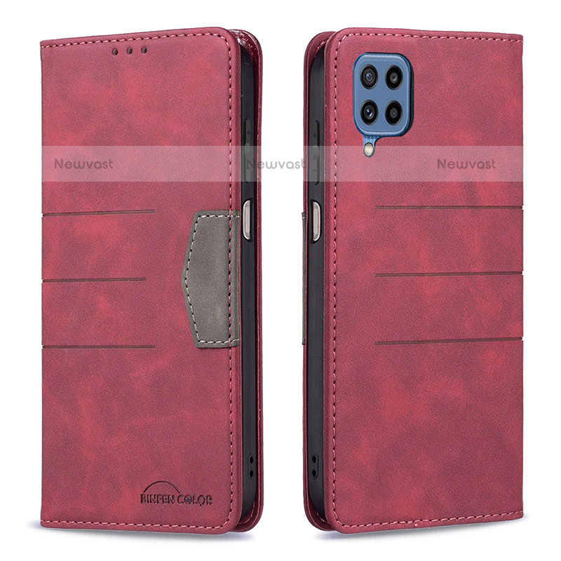 Leather Case Stands Flip Cover Holder B01F for Samsung Galaxy M32 4G Red