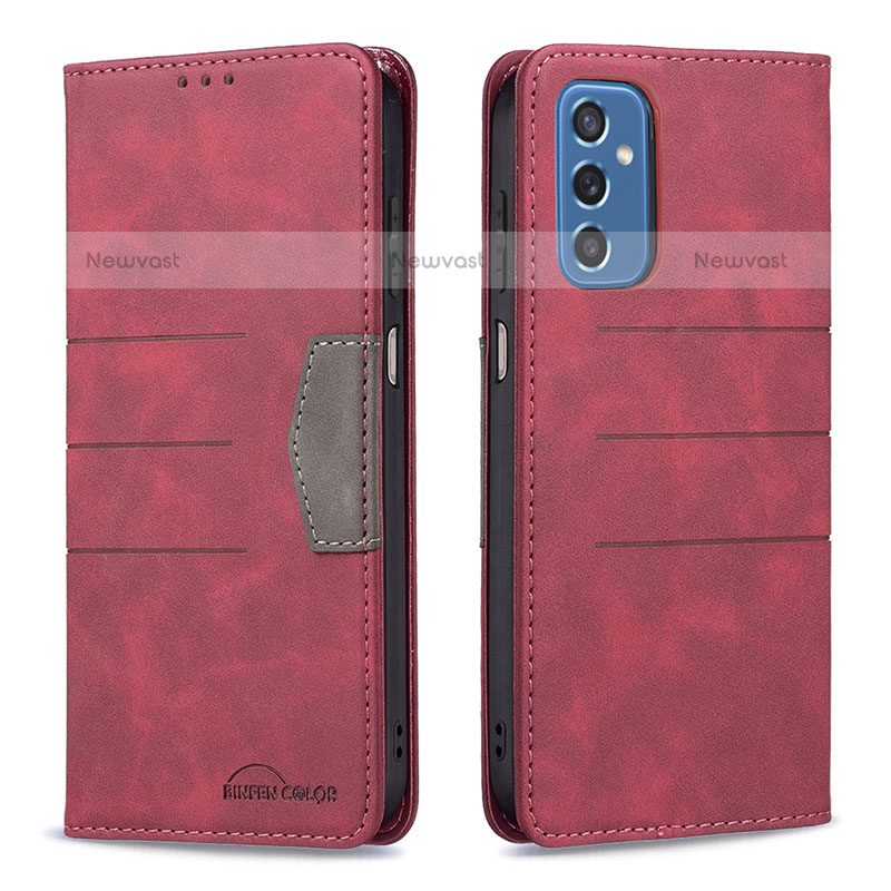 Leather Case Stands Flip Cover Holder B01F for Samsung Galaxy M52 5G Red