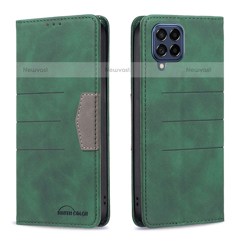 Leather Case Stands Flip Cover Holder B01F for Samsung Galaxy M53 5G Green