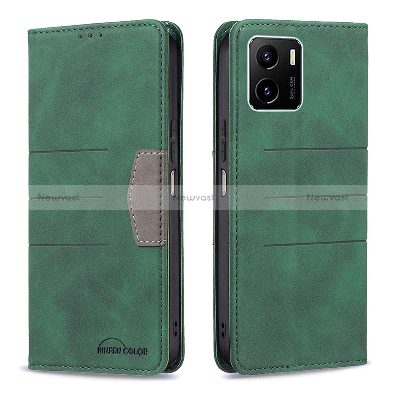 Leather Case Stands Flip Cover Holder B01F for Vivo Y01 Green