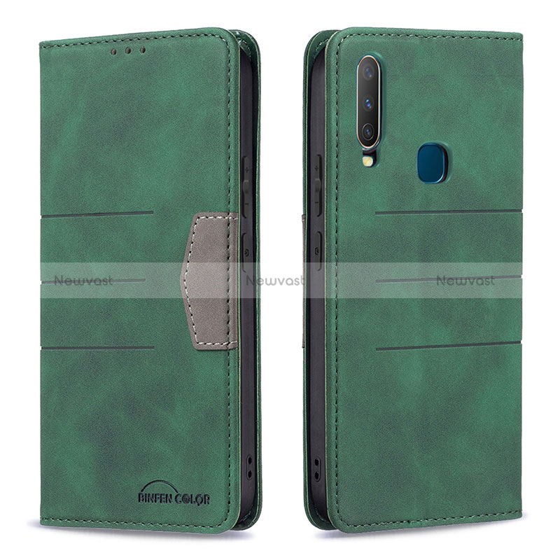 Leather Case Stands Flip Cover Holder B01F for Vivo Y11 Green