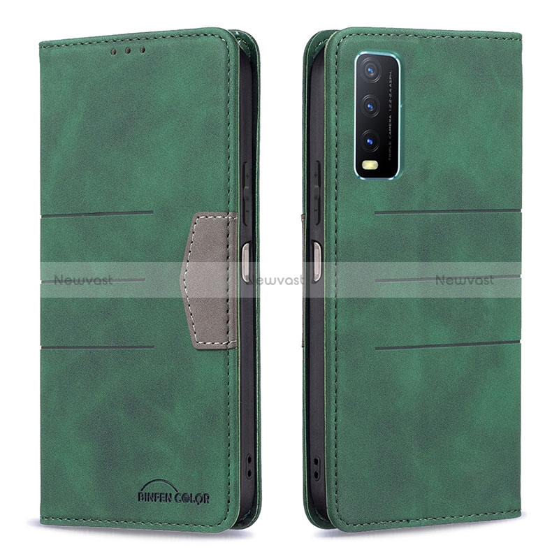 Leather Case Stands Flip Cover Holder B01F for Vivo Y12A Green