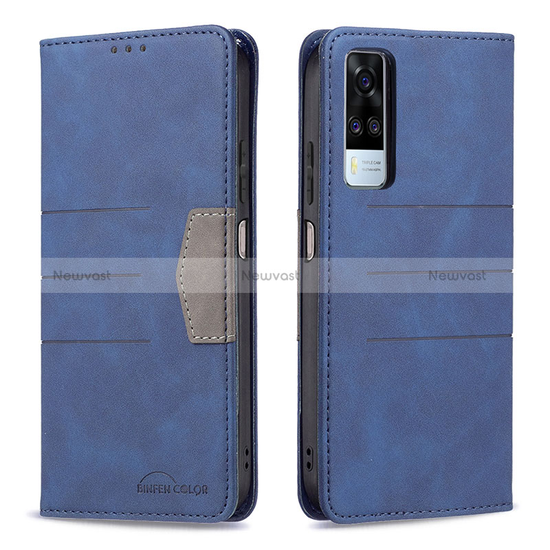 Leather Case Stands Flip Cover Holder B01F for Vivo Y31 (2021) Blue