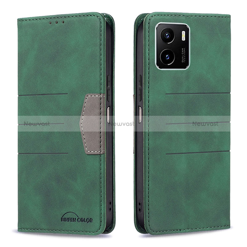 Leather Case Stands Flip Cover Holder B01F for Vivo Y32t Green