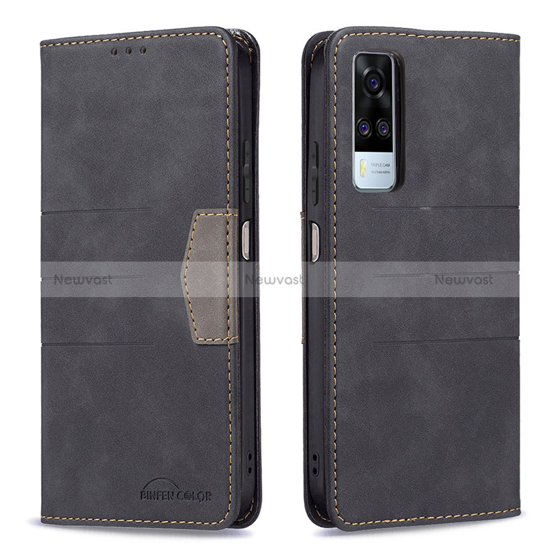 Leather Case Stands Flip Cover Holder B01F for Vivo Y51 (2021) Black