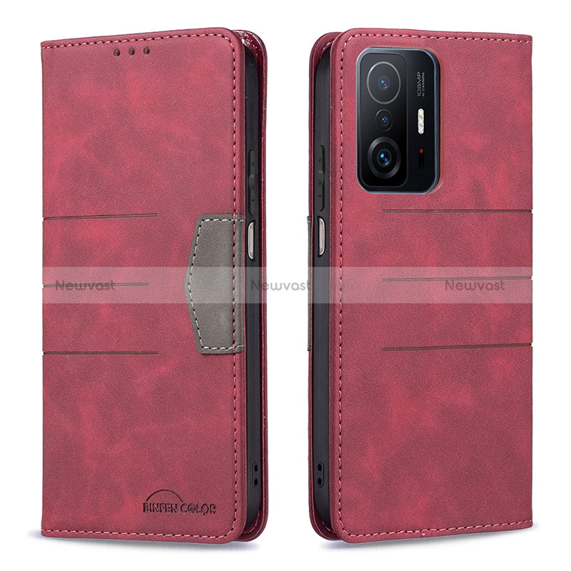 Leather Case Stands Flip Cover Holder B01F for Xiaomi Mi 11T 5G Red