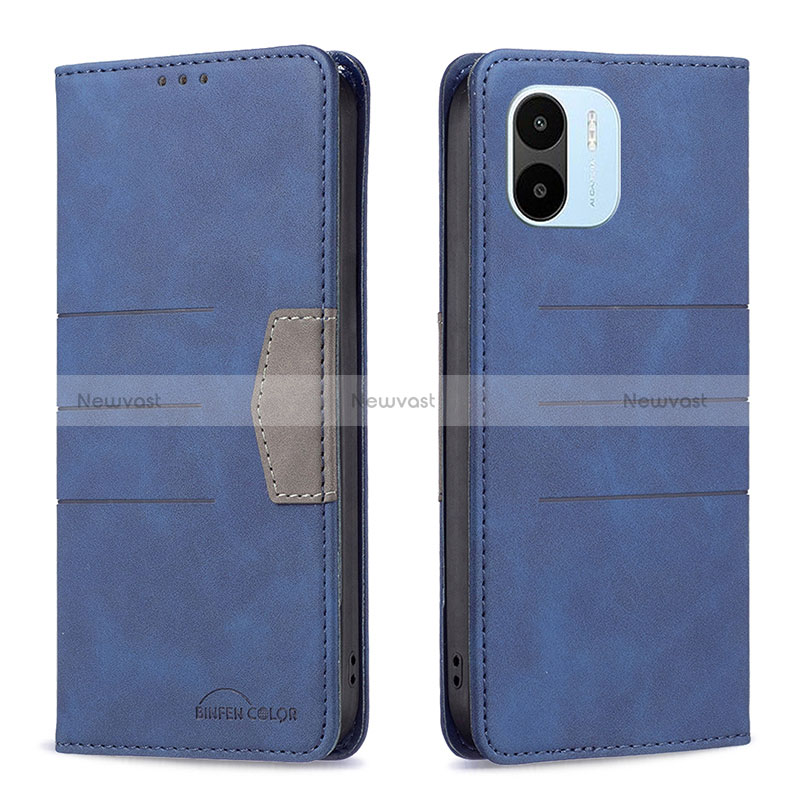 Leather Case Stands Flip Cover Holder B01F for Xiaomi Poco C50 Blue