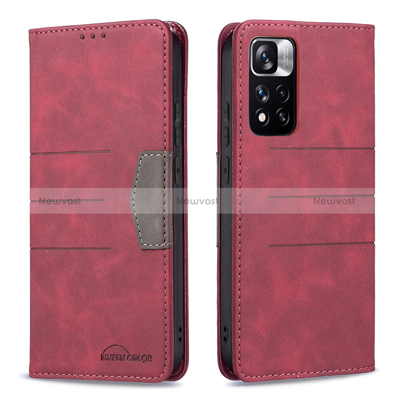 Leather Case Stands Flip Cover Holder B01F for Xiaomi Poco X4 NFC Red