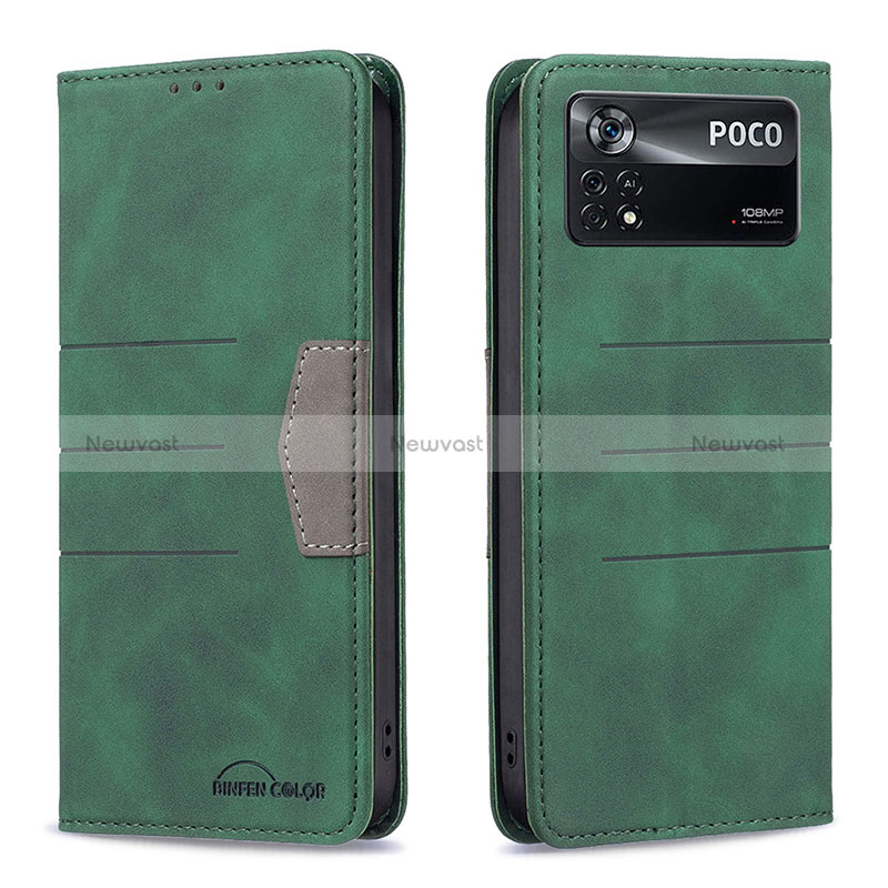 Leather Case Stands Flip Cover Holder B01F for Xiaomi Poco X4 Pro 5G Green