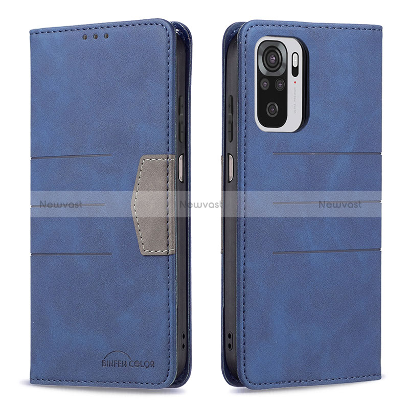 Leather Case Stands Flip Cover Holder B01F for Xiaomi Redmi Note 10 4G Blue