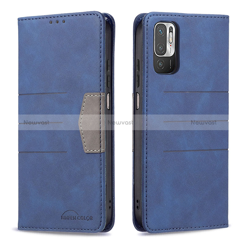 Leather Case Stands Flip Cover Holder B01F for Xiaomi Redmi Note 10 5G Blue