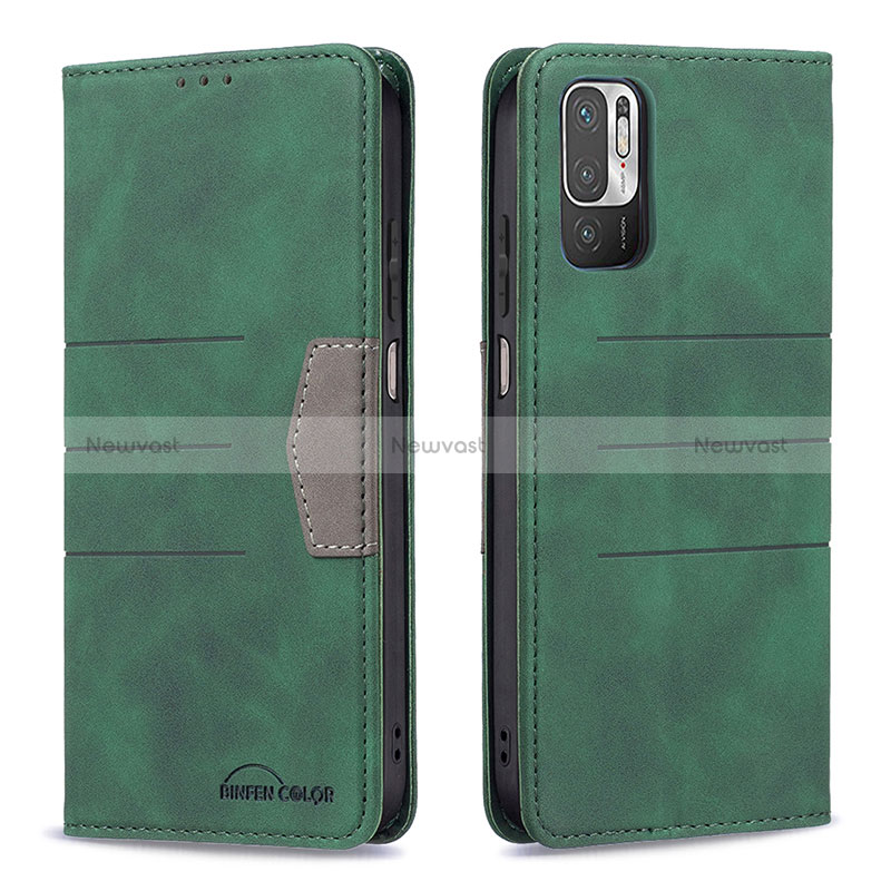 Leather Case Stands Flip Cover Holder B01F for Xiaomi Redmi Note 10 5G Green