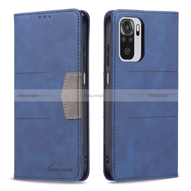 Leather Case Stands Flip Cover Holder B01F for Xiaomi Redmi Note 10S 4G Blue