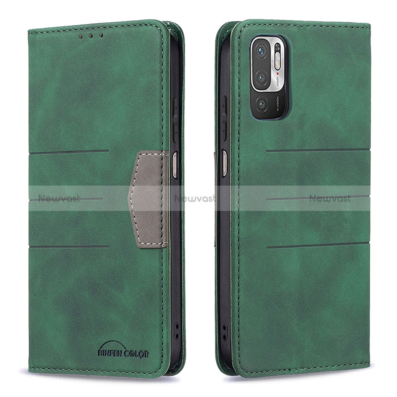 Leather Case Stands Flip Cover Holder B01F for Xiaomi Redmi Note 10T 5G Green