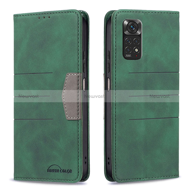 Leather Case Stands Flip Cover Holder B01F for Xiaomi Redmi Note 11 4G (2022) Green