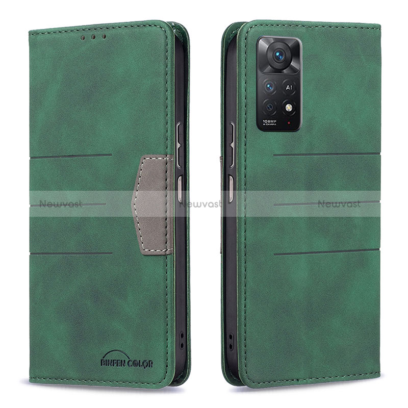 Leather Case Stands Flip Cover Holder B01F for Xiaomi Redmi Note 11 Pro 4G Green