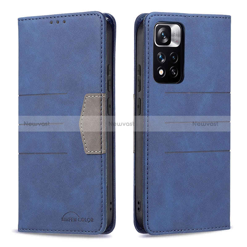 Leather Case Stands Flip Cover Holder B01F for Xiaomi Redmi Note 11 Pro+ Plus 5G Blue