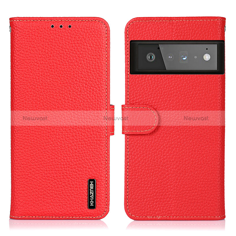 Leather Case Stands Flip Cover Holder B01H for Google Pixel 6 Pro 5G Red