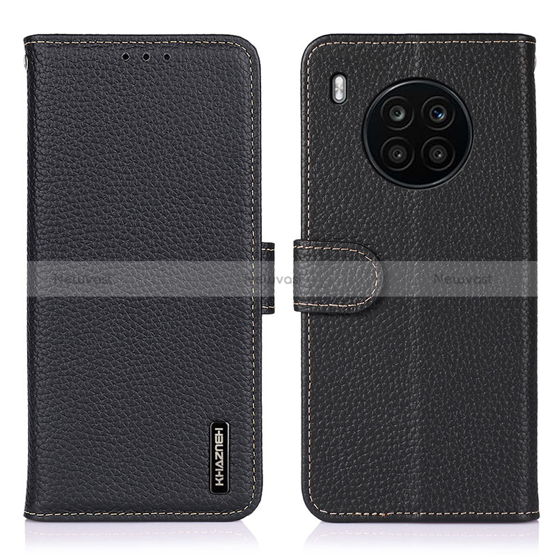 Leather Case Stands Flip Cover Holder B01H for Huawei Honor 50 Lite Black