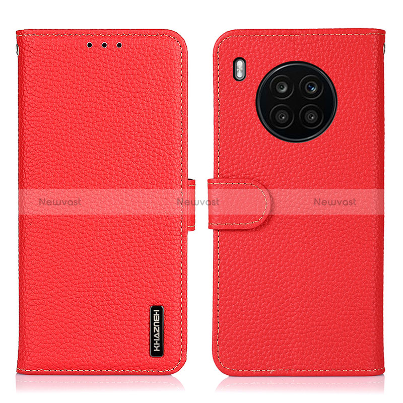 Leather Case Stands Flip Cover Holder B01H for Huawei Honor 50 Lite Red