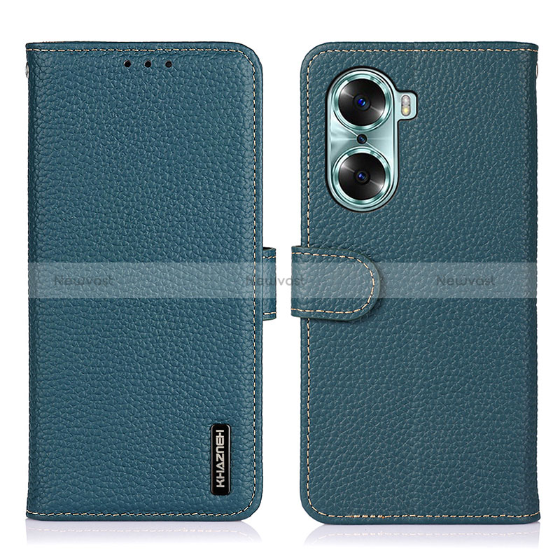 Leather Case Stands Flip Cover Holder B01H for Huawei Honor 60 Pro 5G Green