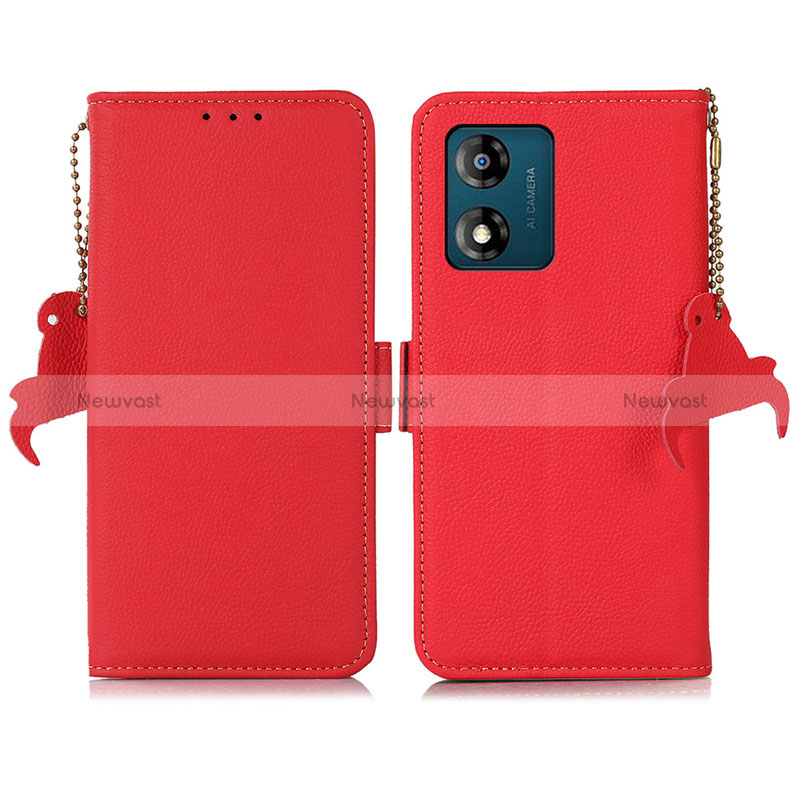 Leather Case Stands Flip Cover Holder B01H for Motorola Moto E13 Red