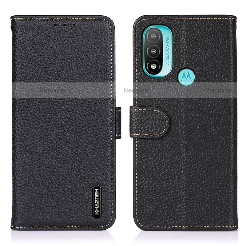 Leather Case Stands Flip Cover Holder B01H for Motorola Moto E20 Black