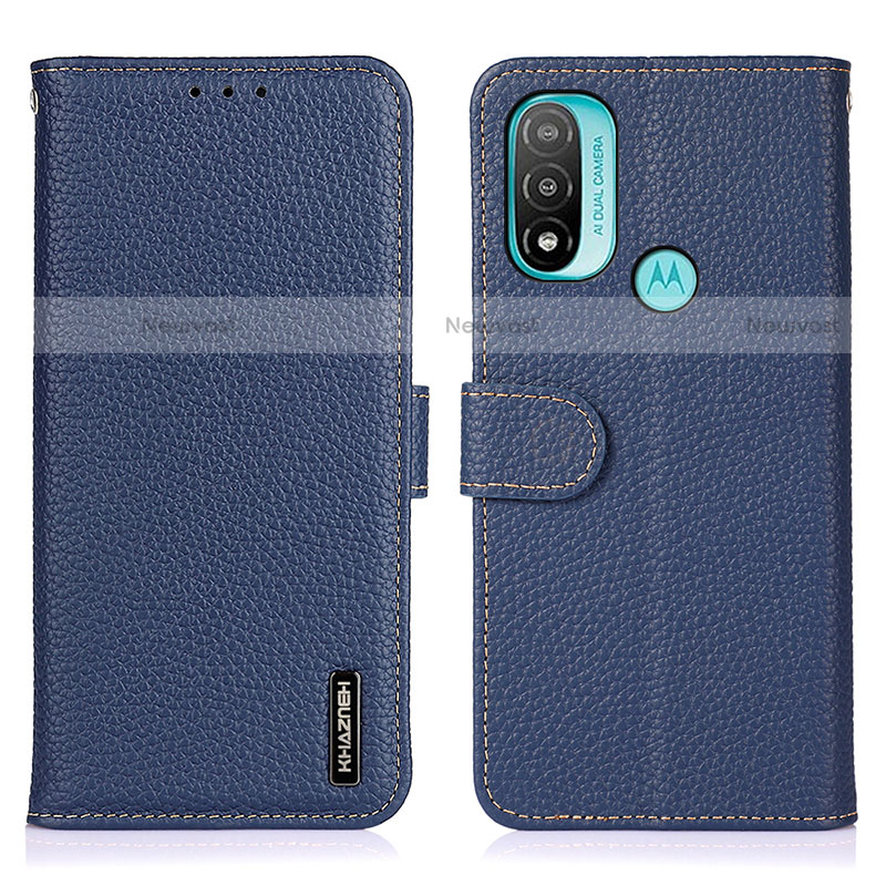 Leather Case Stands Flip Cover Holder B01H for Motorola Moto E20 Blue