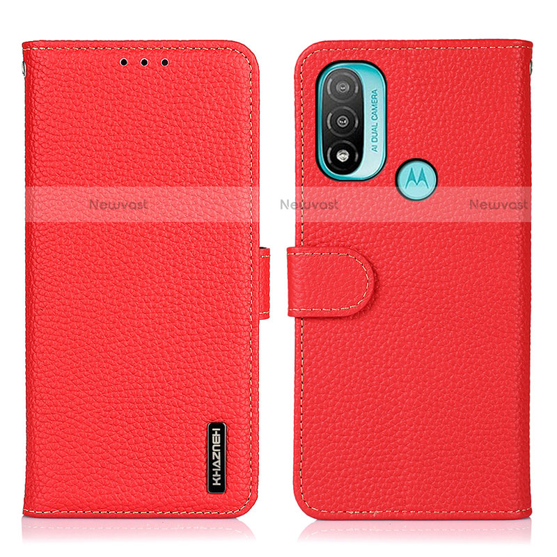 Leather Case Stands Flip Cover Holder B01H for Motorola Moto E30 Red