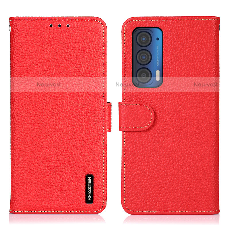 Leather Case Stands Flip Cover Holder B01H for Motorola Moto Edge (2021) 5G Red