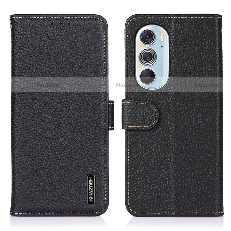 Leather Case Stands Flip Cover Holder B01H for Motorola Moto Edge 30 Pro 5G Black