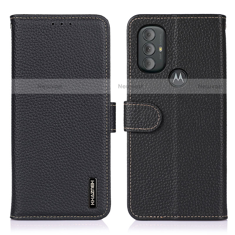 Leather Case Stands Flip Cover Holder B01H for Motorola Moto G Power (2022) Black