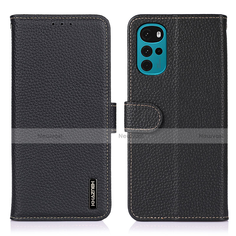 Leather Case Stands Flip Cover Holder B01H for Motorola Moto G22 Black