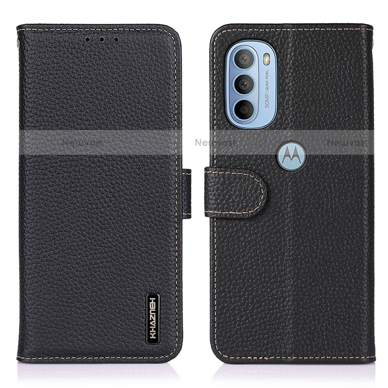 Leather Case Stands Flip Cover Holder B01H for Motorola Moto G31 Black