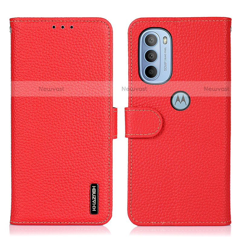 Leather Case Stands Flip Cover Holder B01H for Motorola Moto G31 Red