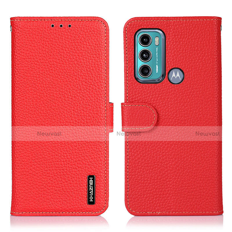 Leather Case Stands Flip Cover Holder B01H for Motorola Moto G60 Red