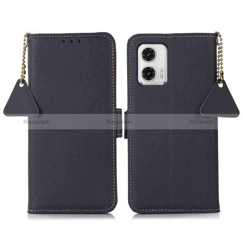 Leather Case Stands Flip Cover Holder B01H for Motorola Moto G73 5G Blue