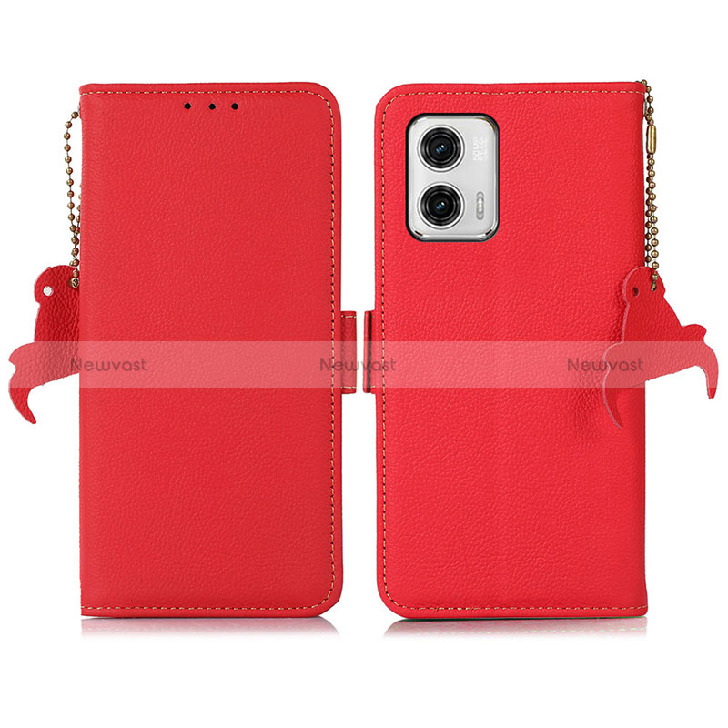 Leather Case Stands Flip Cover Holder B01H for Motorola Moto G73 5G Red