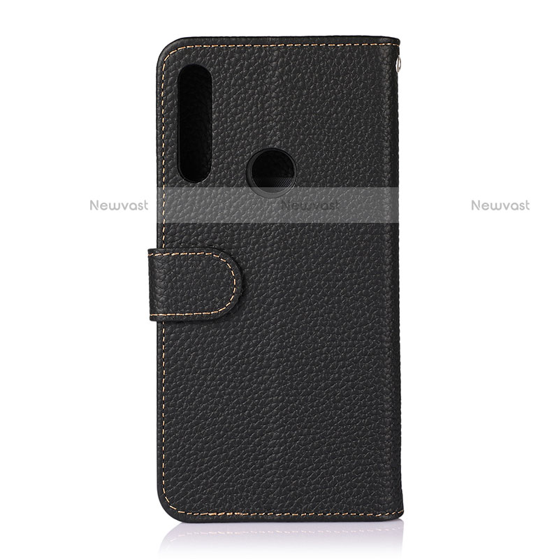 Leather Case Stands Flip Cover Holder B01H for Motorola Moto One Fusion Plus Black