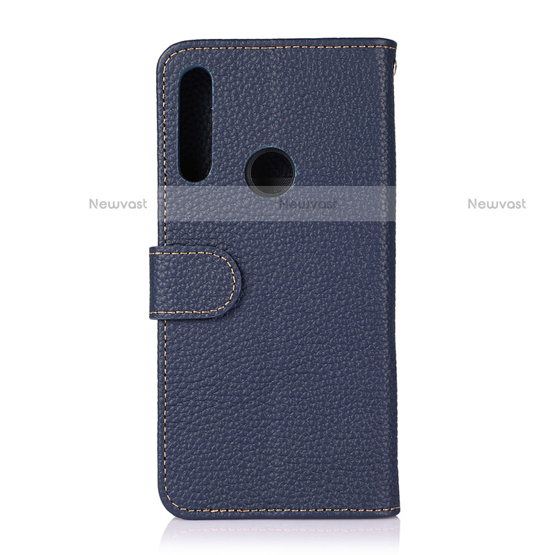 Leather Case Stands Flip Cover Holder B01H for Motorola Moto One Fusion Plus Blue